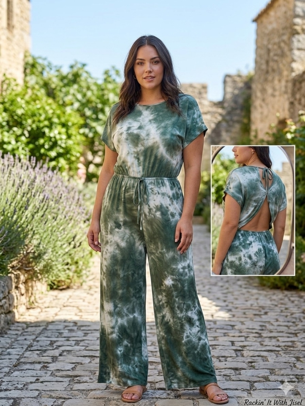 EARTHBOUND Olive Green Tie-Dye Wide-Leg Jumpsuit